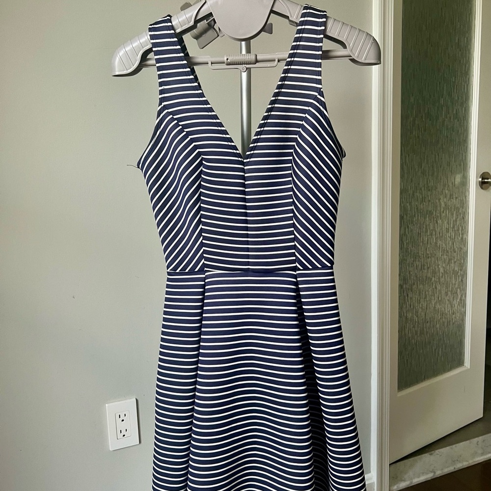 Aqua Blue and White Fit and Flare Mini Dress